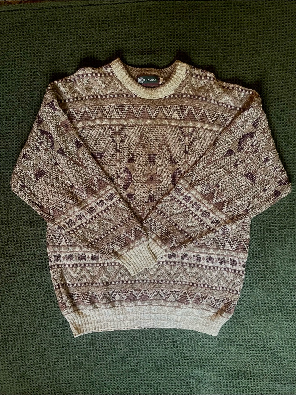 Vintage Tundra Canada XL Textured Knit Sweater Brown Cream 90s Pullover